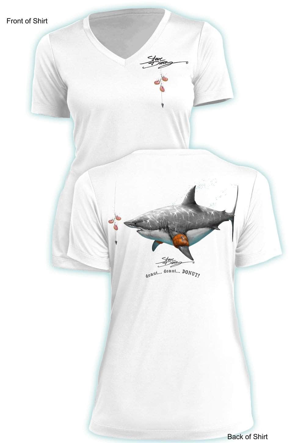 Donut Shark- Ladies Short Sleeve V-Neck-100% Polyester